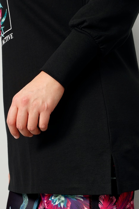 Long-Hoodie, Kapuzensweater, Blumen-Motiv, Langarm