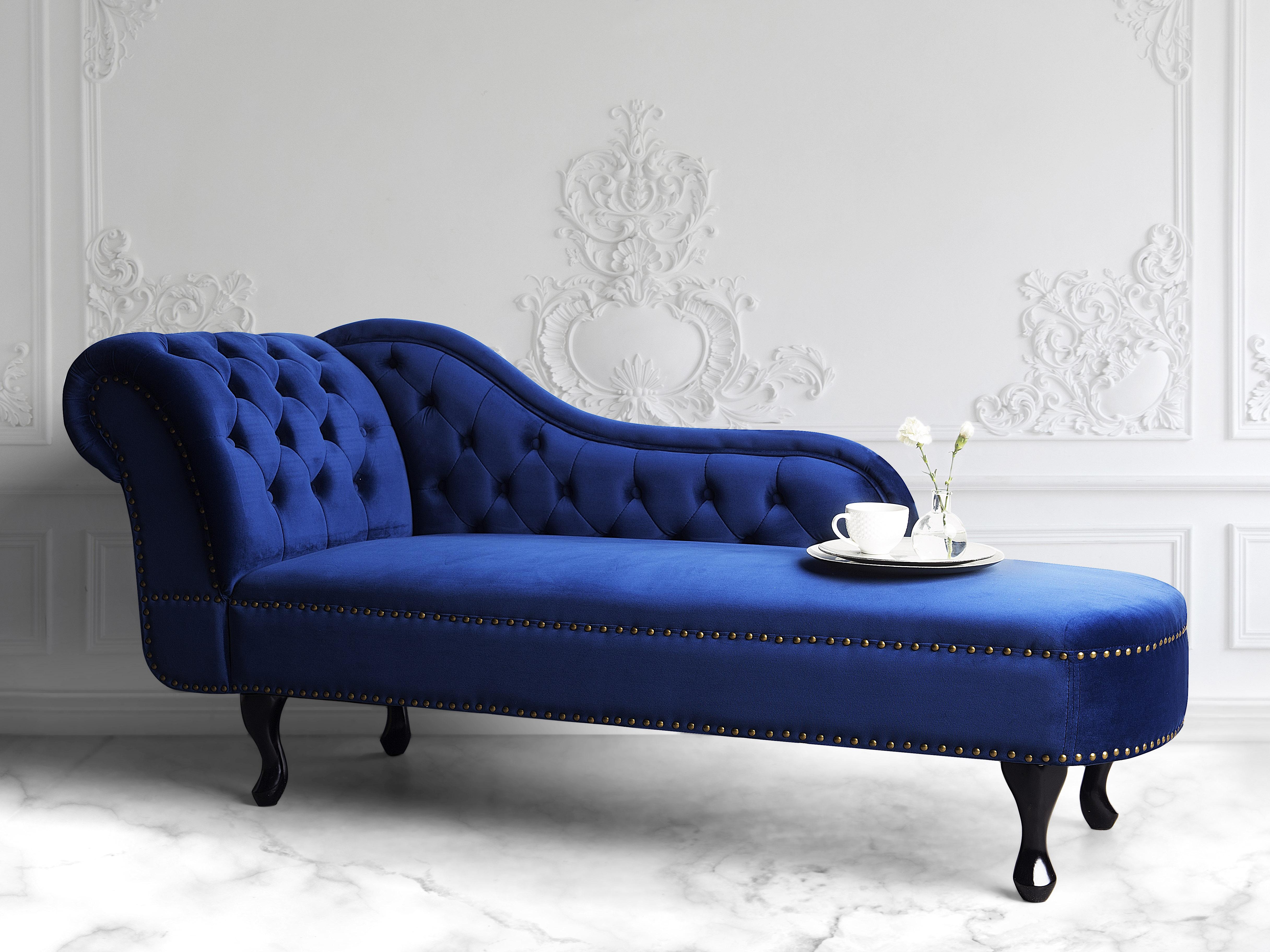 Linkszijdige chaise longue NIMES Fluweel Marineblauw