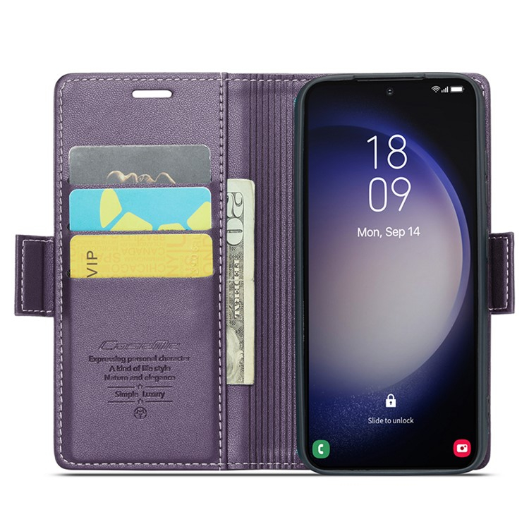 Samsung Galaxy S24 Leder Tasche Flip Wallet Etui mit Kartenfächern Litchi Look (RFID Schutz) - Violett