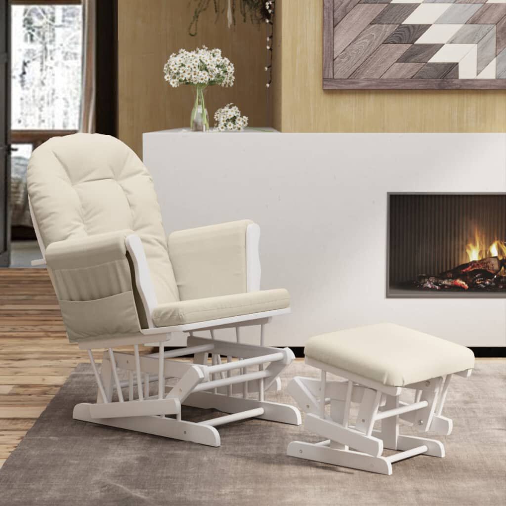 vidaXL Zwevende fauteuil met voetenbank, crème, bekleed met stof