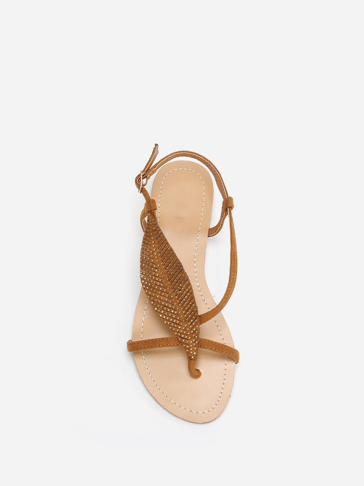 Nu-pieds à feuille en strass- Camel
