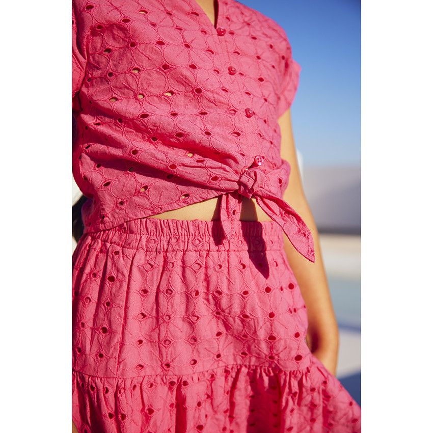 Jupe courte en broderie anglaise pour fille - Fuchsia