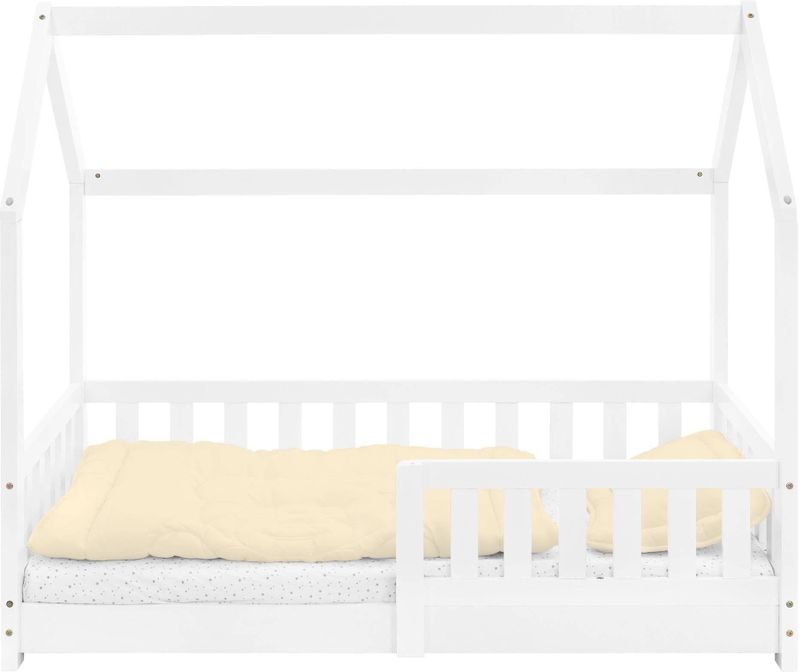 ML Design - Kinderbed Huisbed - Wit - Dennenhout - Uitvalbescherming - Lattenbodem