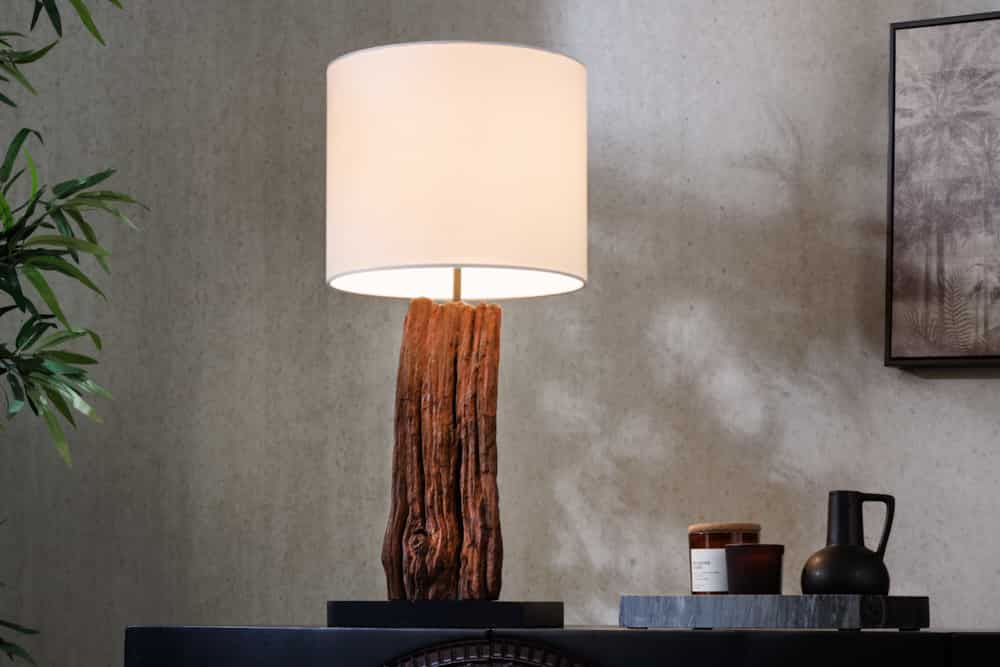 Design Tischlampe ROUSILIQUE 60cm natur weiß rund Treibholz handgearbeitet