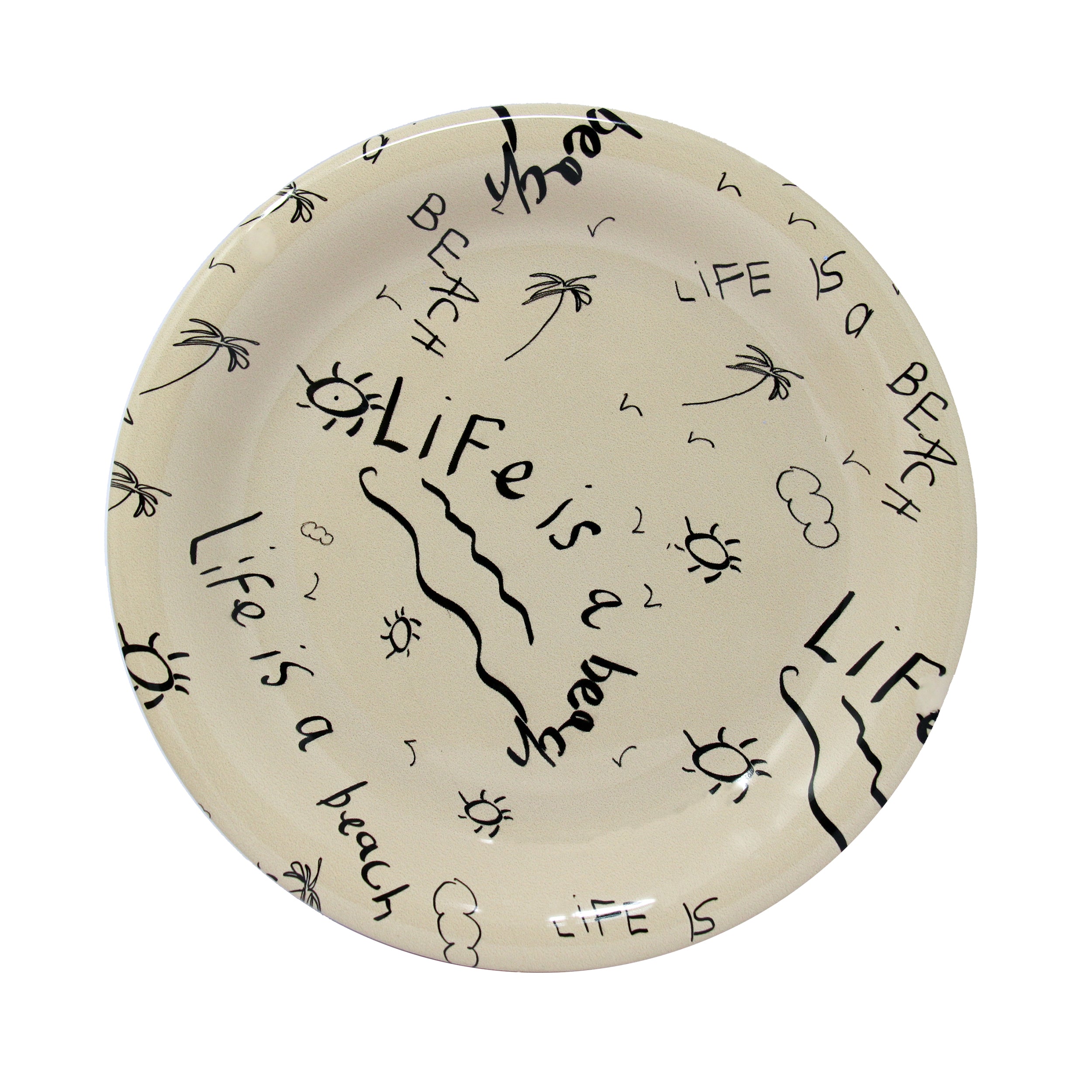 Assiette plate en céramique « La vie est une plage » (lot de 4)