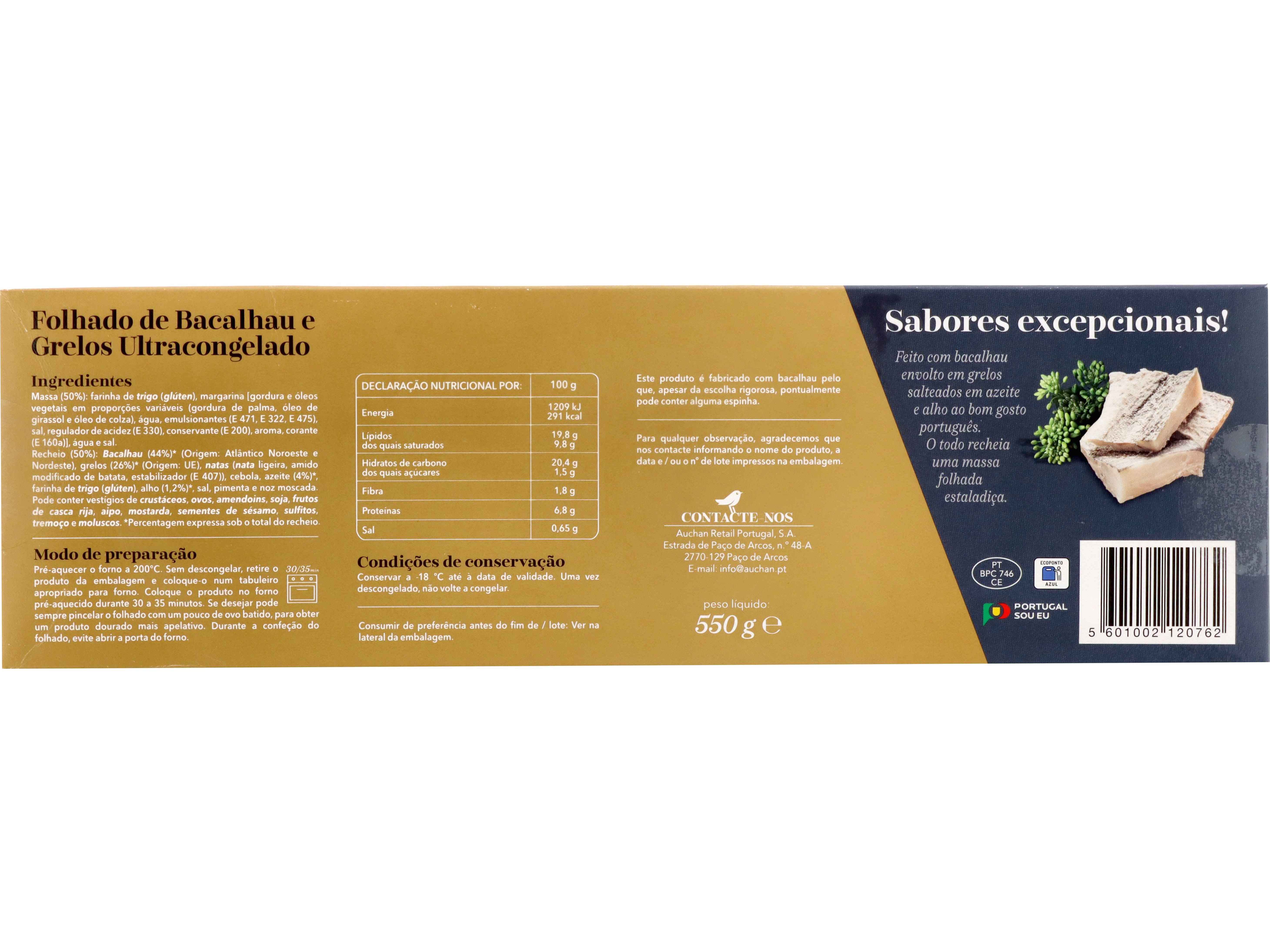 FOLHADO AUCHAN COLLECTION BACALHAU E GRELOS 550G