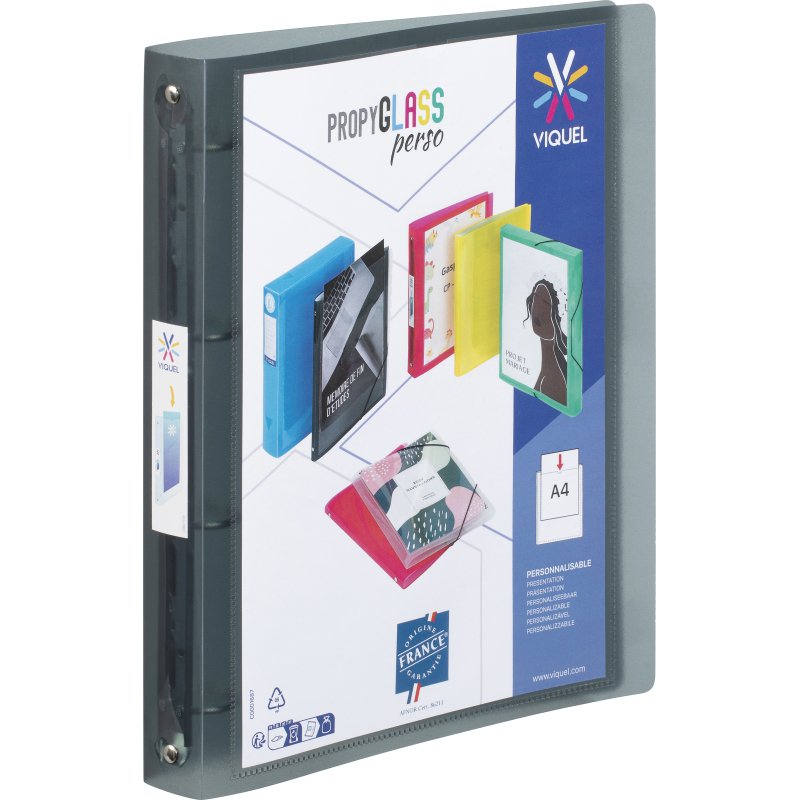 Classeur souple personnalisable - 4 anneaux - A4 - Dos 3,5 - Propyglass VIQUEL - Noir
