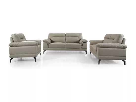 Canapé 3 places Cuir BRODY Beige - Angle Droit