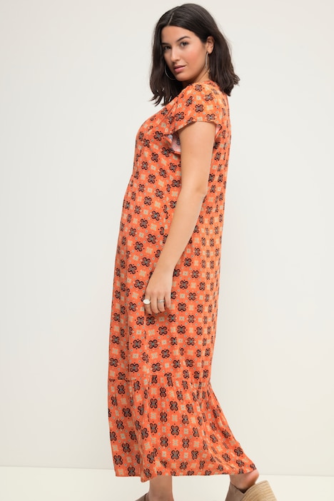 Maxikleid, A-Line, Alloverprint, V-Ausschnitt, Flügel-Halbarm