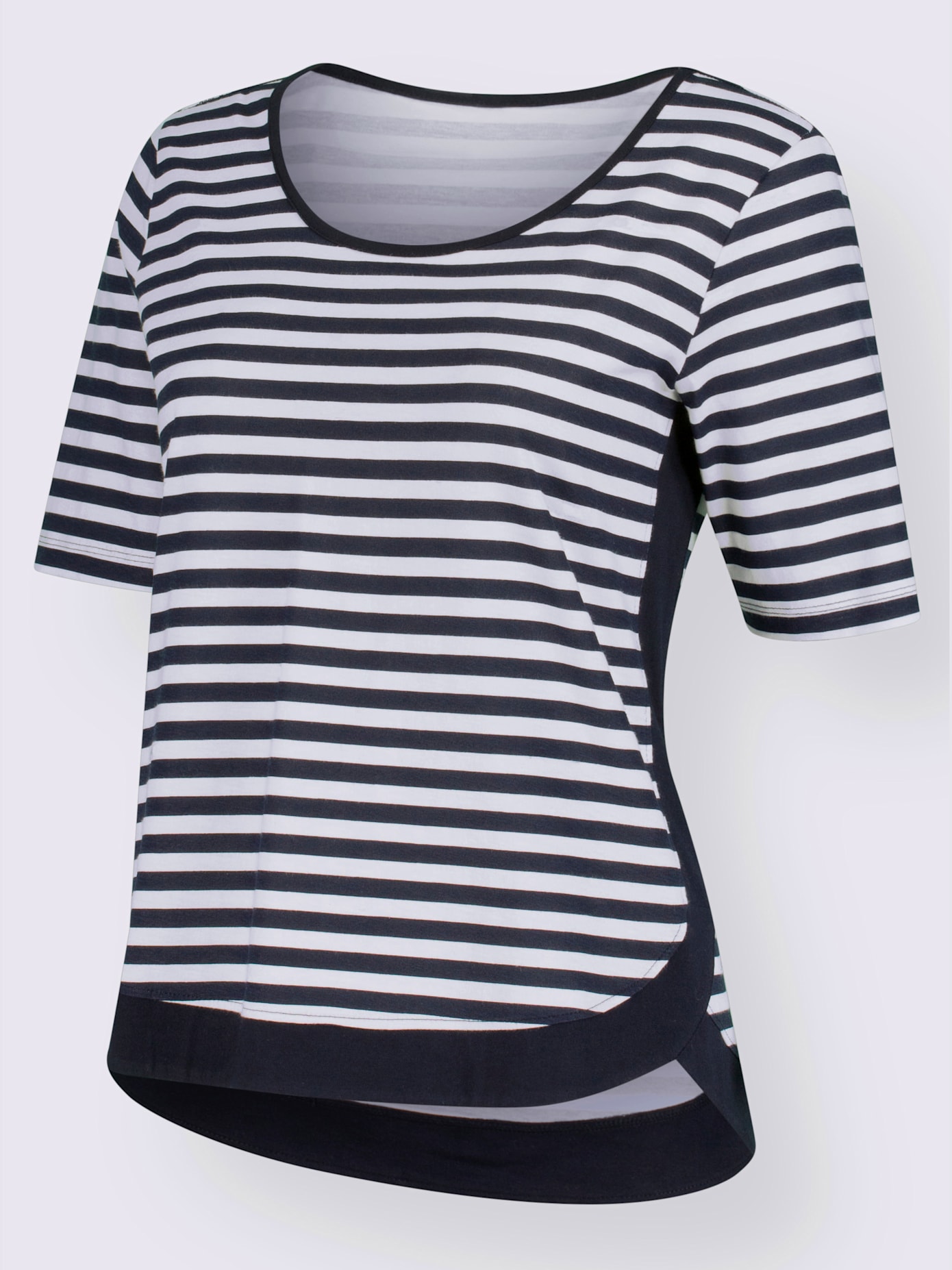 T-shirt décontracté ourlet arrondi à rayures