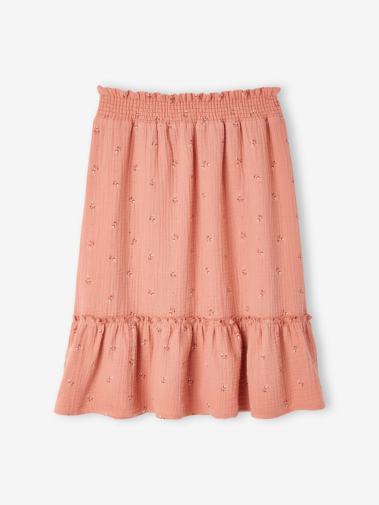 Saia longa de chiffon de algodão com estampa floral para meninas, estampa rosa escuro.