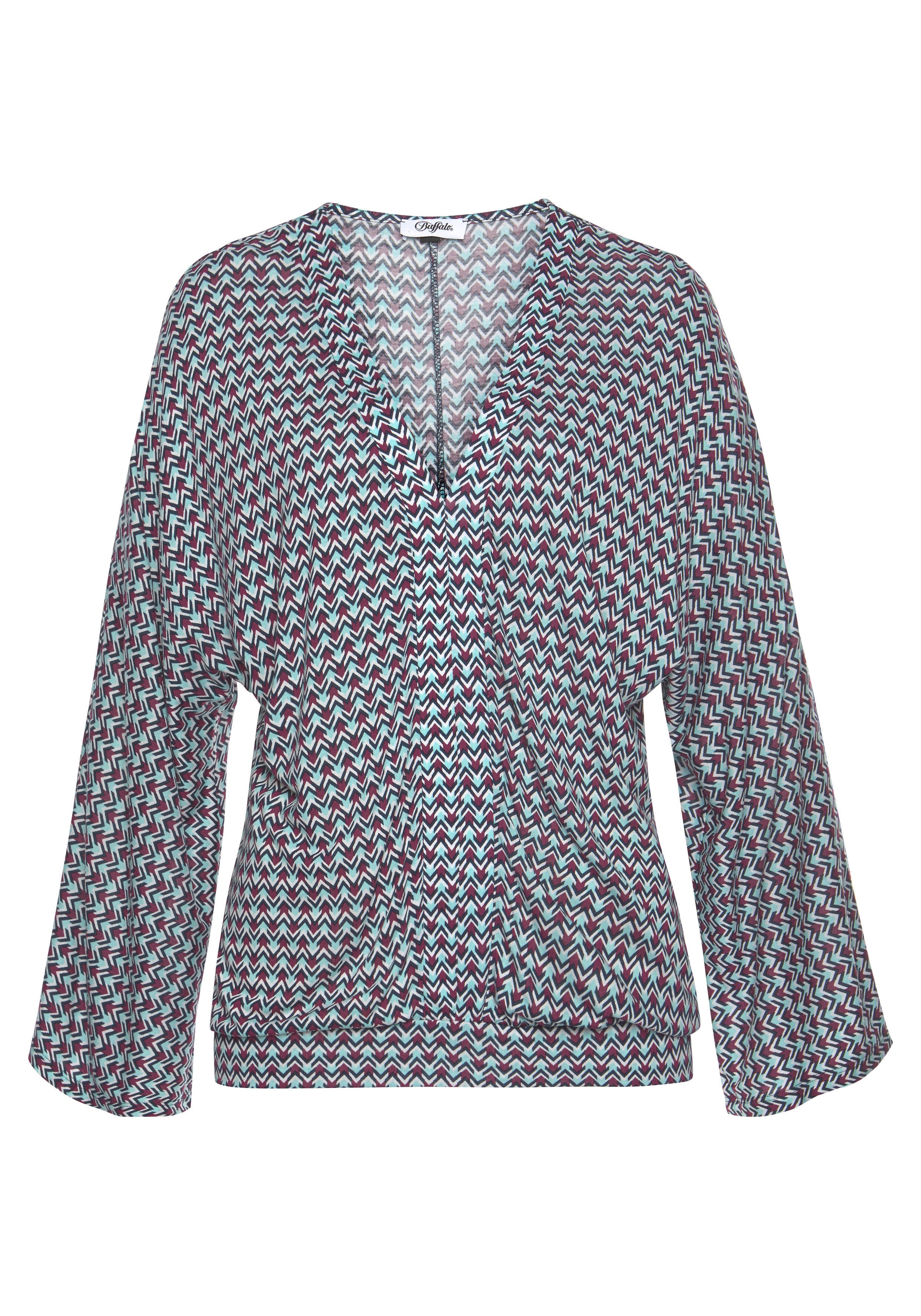 Buffalo 3/4-Arm-Shirt mit V-Ausschnitt und lockere Passform, casual-lässig