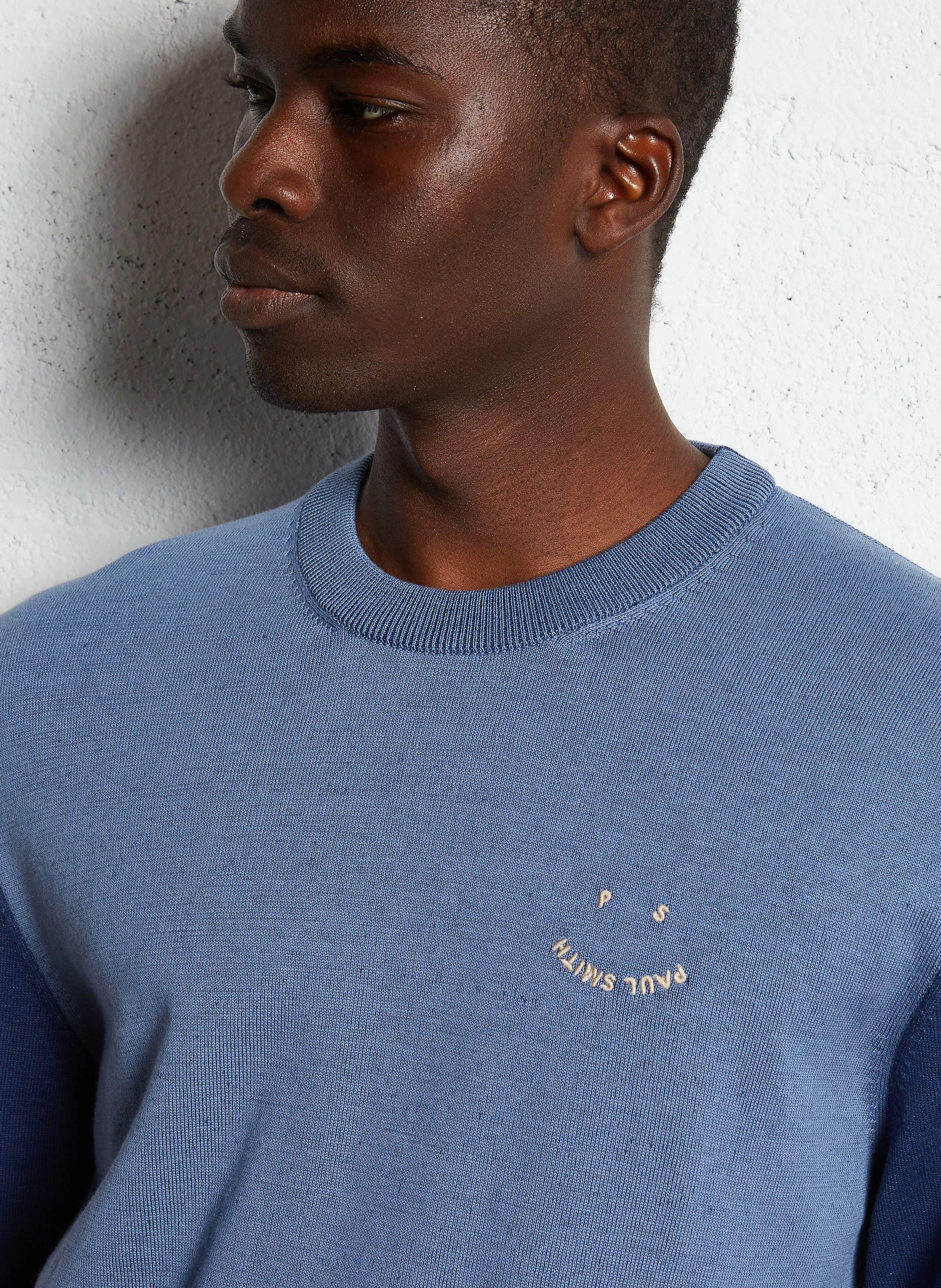 Pull col rond regular en coton bio | Bleu