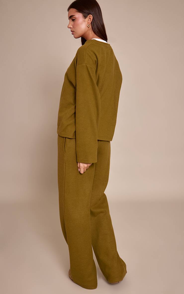 Vert Olive Pantalon Large Gris Brossé Toucher Doux