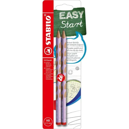 Ergonomischer Dreikant-Bleistift für Rechtshänder - STABILO EASYgraph in pastelllila - 2er Pack - Härtegrad HB