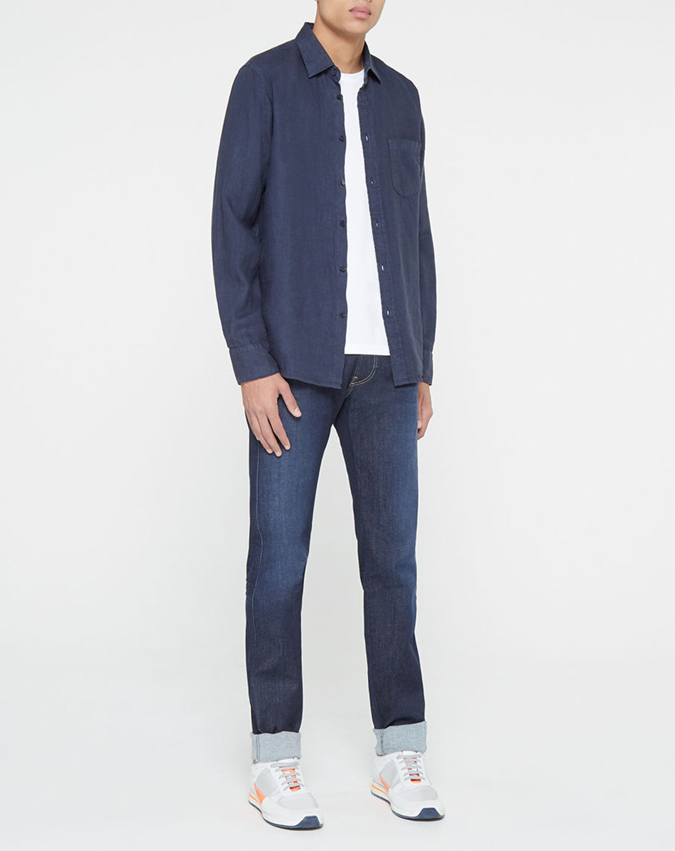 Replay Chemise 100% Lin Regular Fit bleu marine