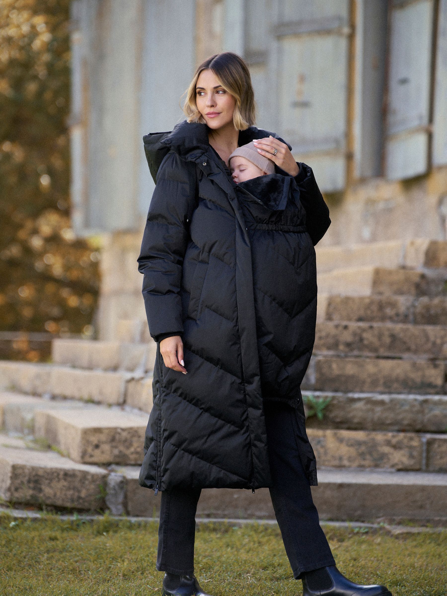 Zwart - Seraphine Long 3-In-1 Maternity & Babywearing Puffa Coat