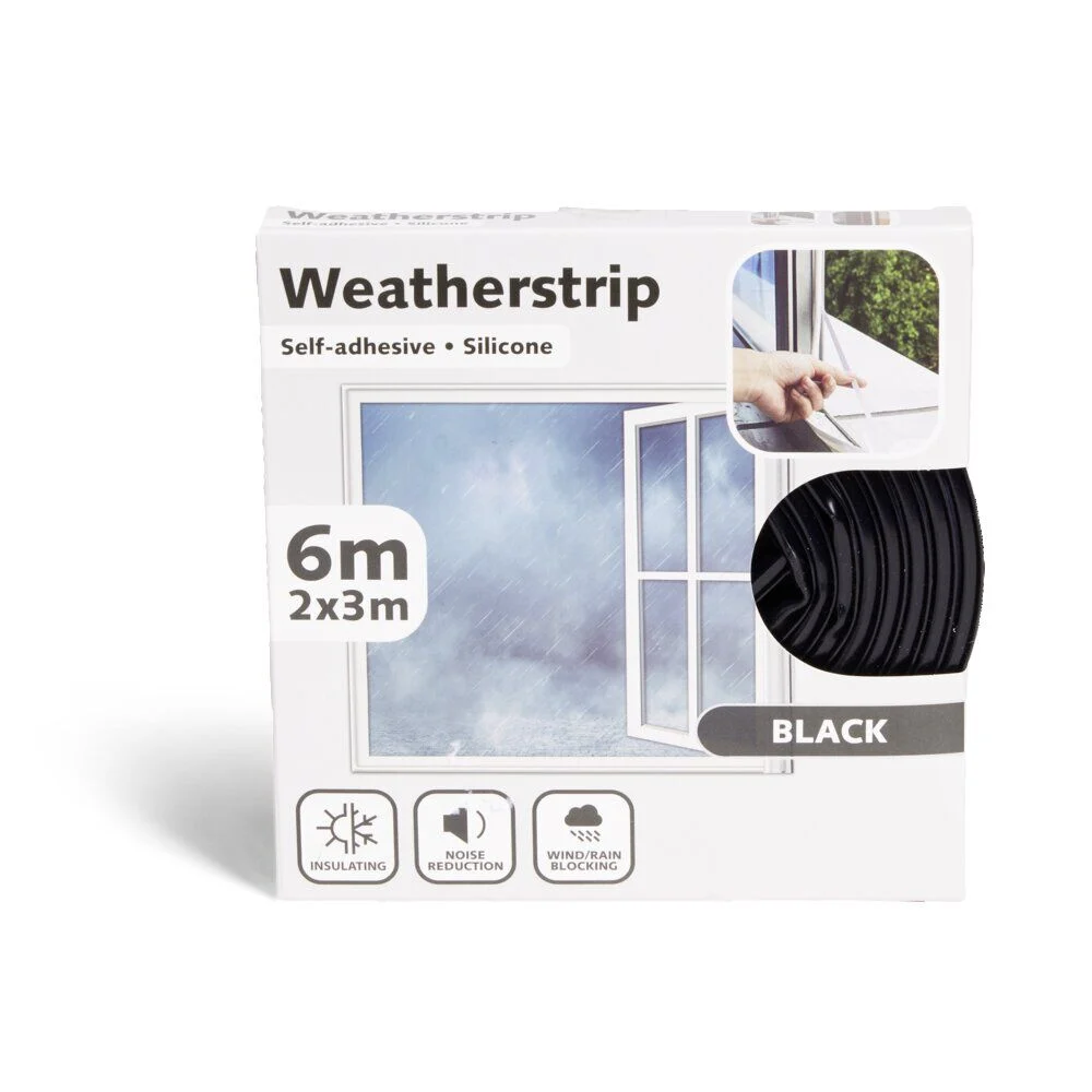 Joint d'isolation adhésif silicone plat pour porte et fenêtre 6m noir
