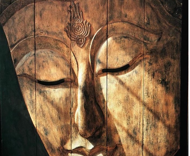 Wand-Paneel 'Buddha', schwarz / creme antik, B 150 cm, H 200 cm, T 5 cm von fischer's lagerhaus