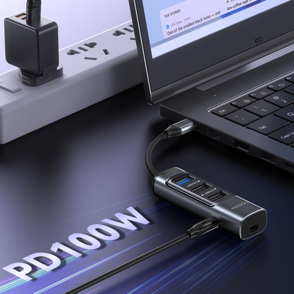 (5 Gbit/s) USB C auf USB 3.0   2x USB 2.0   USB C   Mini Displayport (PD/100W) Multiport Adapter Highspeed Aluminium Hub - Dunkelgrau