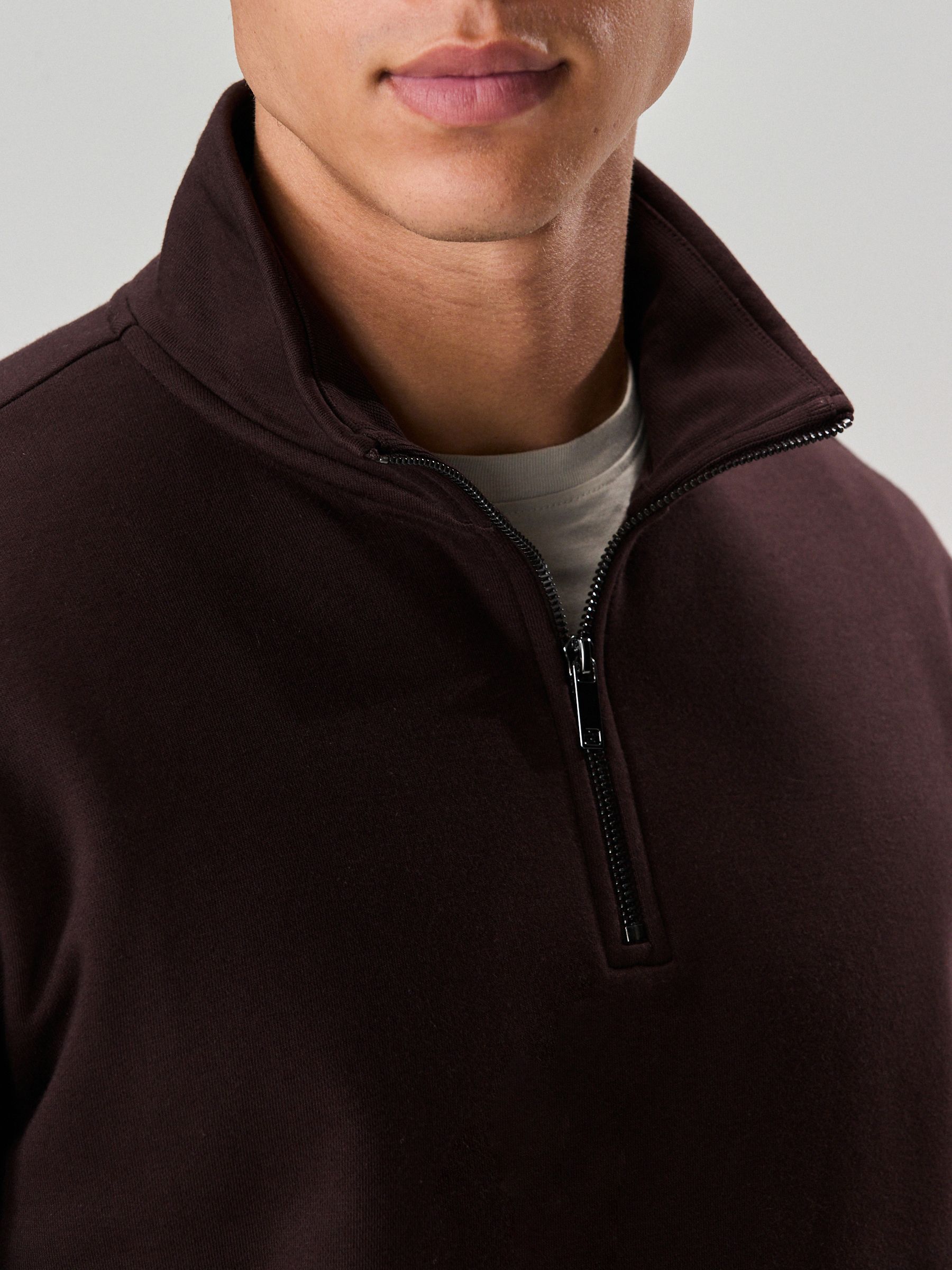 Chocoladebruin - Kwartrits - Sweatshirt van jersey met hoog katoengehalte