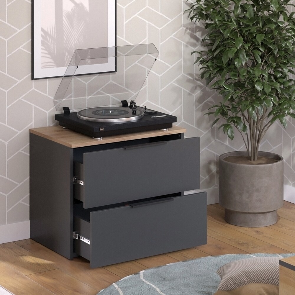 Vicco Kommode Wido Anthrazit Eiche 60 x 50 cm mit 2 Schubladen