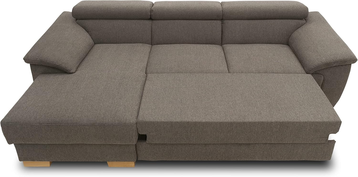 Domo Collection Ecksofa David mit Schlaffunktion und Bettkasten / L-Form / Größe: 272 cm x 166 cm x 78 cm (BxTxH) / Stoff: robuster Webstoff in braun / Schlafsofa mit Staufach und Rückenfunktion
