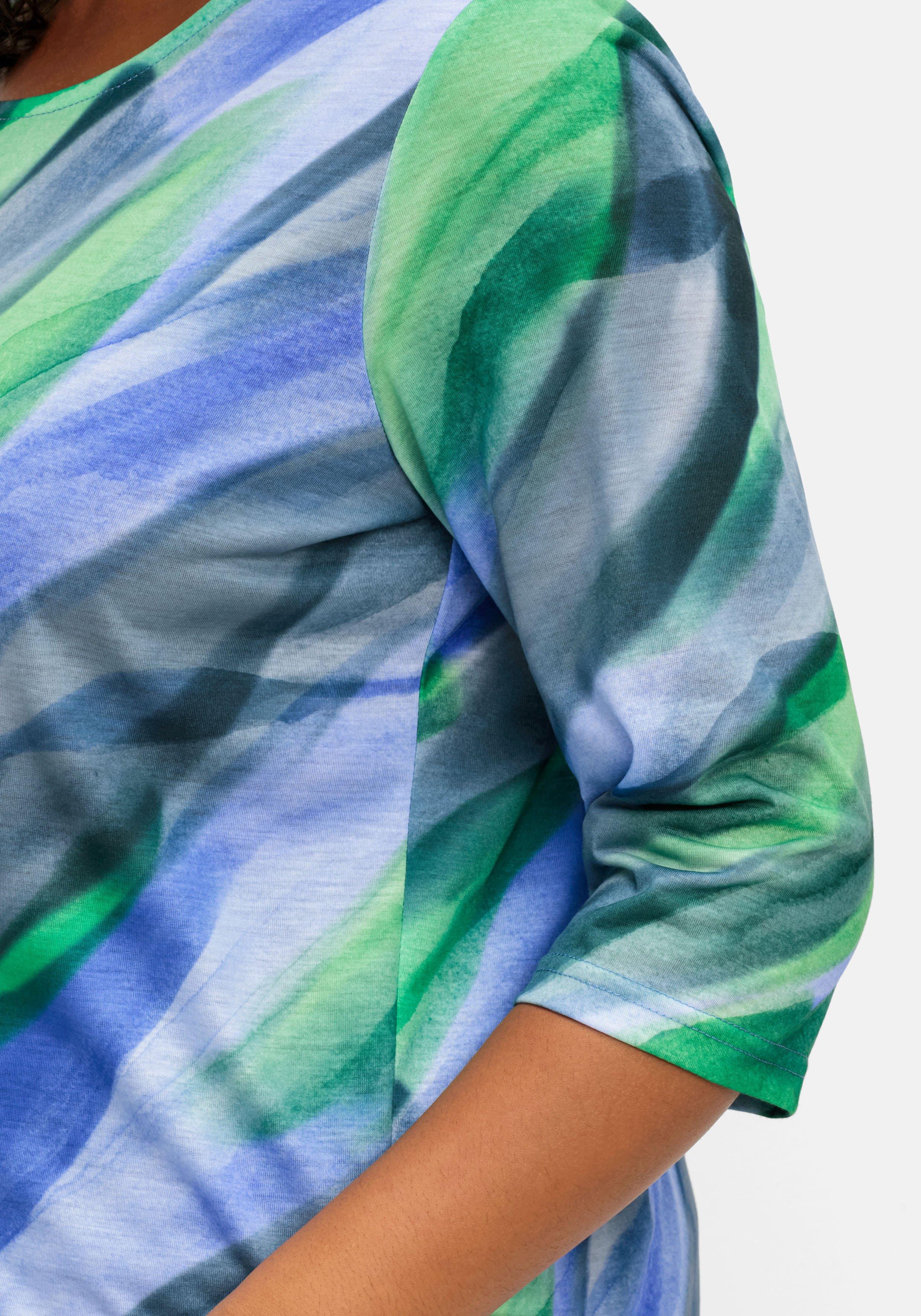 3/4-Arm-Shirt mit Alloverdruck in gebatikter Optik