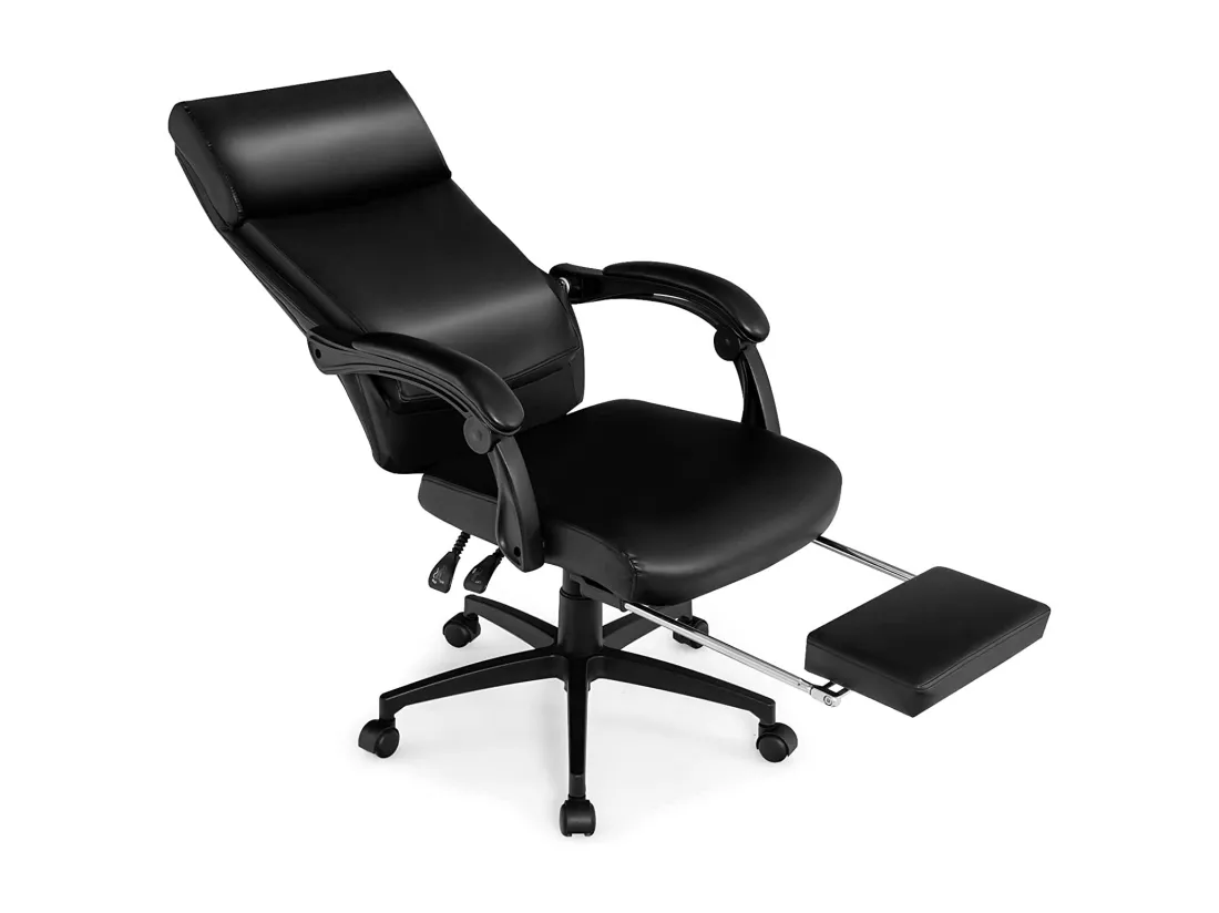 Chaise de Bureau Ergonomique Inclinable Pivotant Réglable en Hauteur avec roulettes Appuie-Tête Accoudoir Repose-Pieds 62 x 71,5 x 109-119 cm Noir