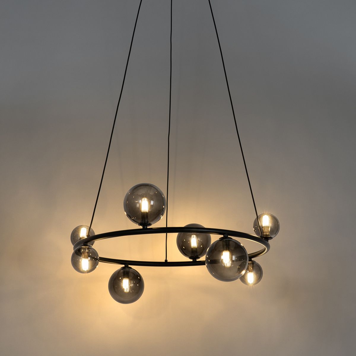 Hanglamp zwart met smoke glas rond 8-lichts - Monaco