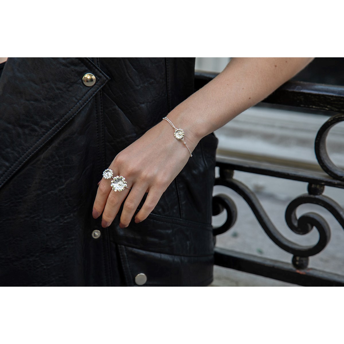 maxi bague fleur plaqué argent - THÉIA