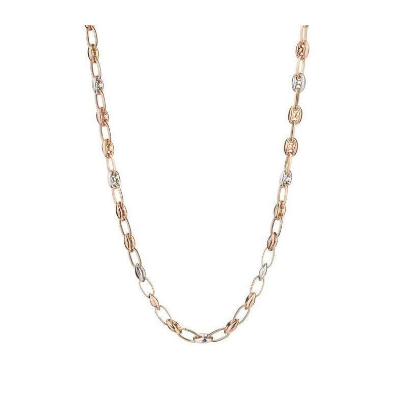 Collier Femme Trois Ors - Grains de Café Tricolores Jaune, Blanc et Rose