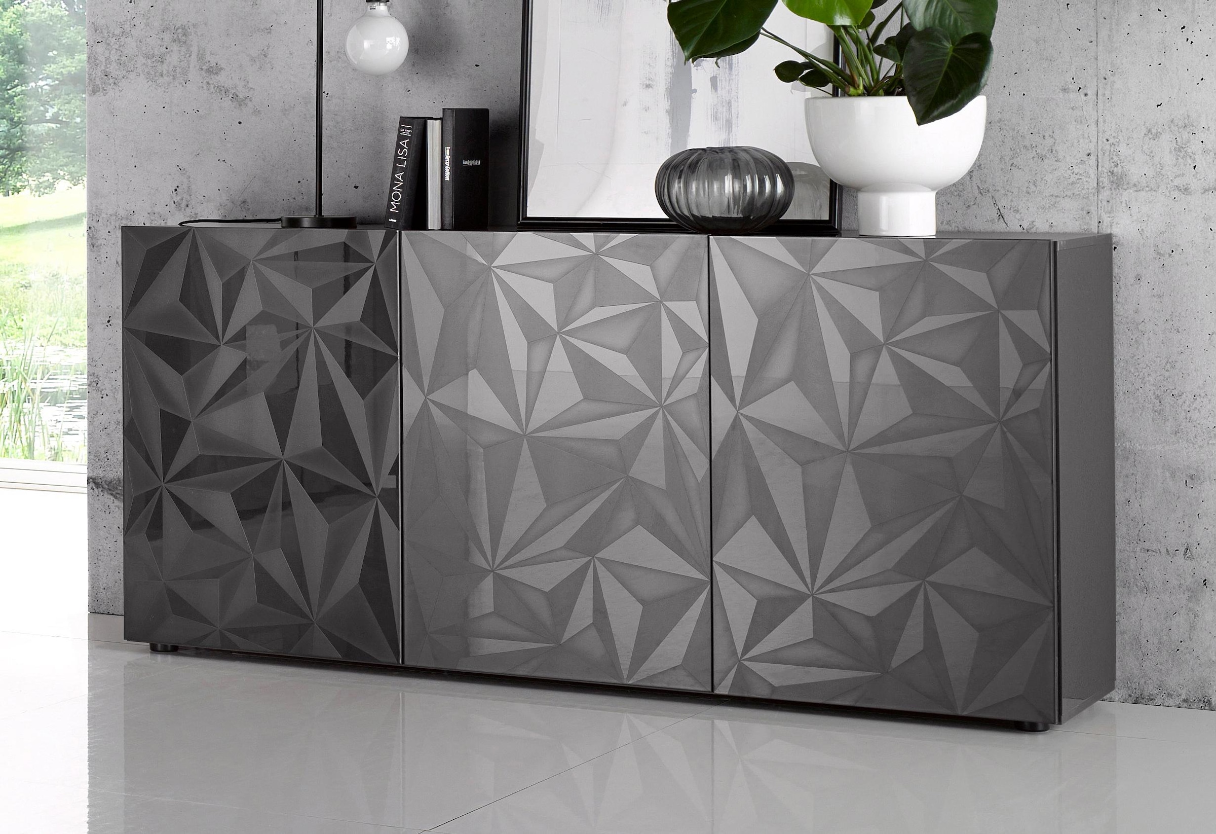 INOSIGN Sideboard »Prisma Breite 181, Kommode 3 Türen, Anrichte« Front mit elegantem Siebdruck, grifflos, viel Stauraum