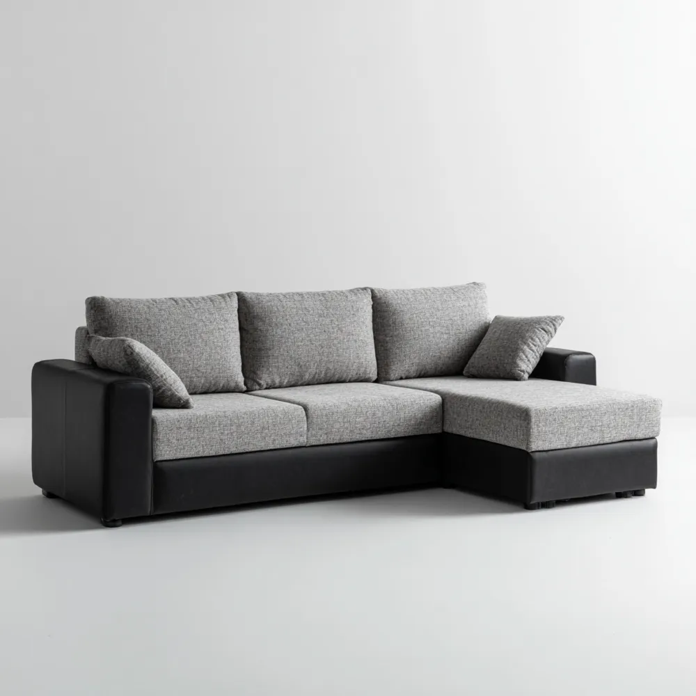Ecksofa Stoff 250x150x85 cm – Hellgrau/Schwarz – Modernes Design