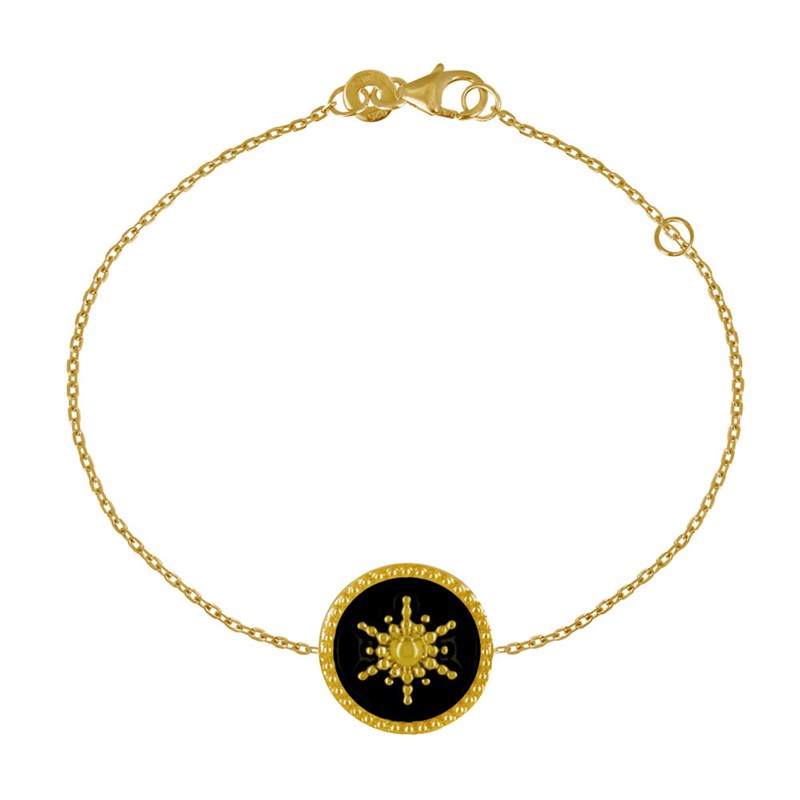 Bracelet Plaqué Or Soleil Émail Noire