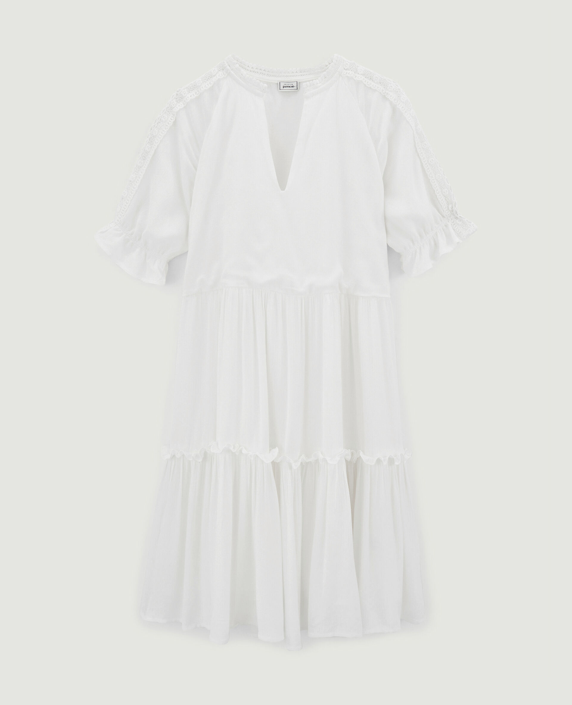 Robe courte avec dentelle et volants - Blanc