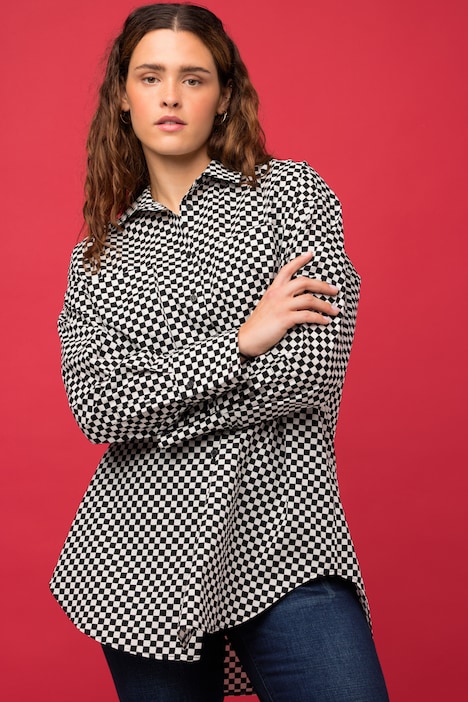 Hemdbluse, Oversized, Schachbrett-Karo, Hemdkragen, Langarm