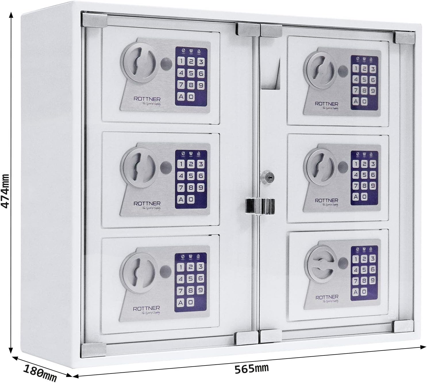 Profirst Schlüsselausgabe Partras 6000 Outdoor Elektronikschloss weiss Kunststoffscheibe (HxBxT) 474x565x180 mm 6 Fächer 2 Notöffnungsschlüssel Zentralöffnung Zylinderschloss Befestigungsmaterial