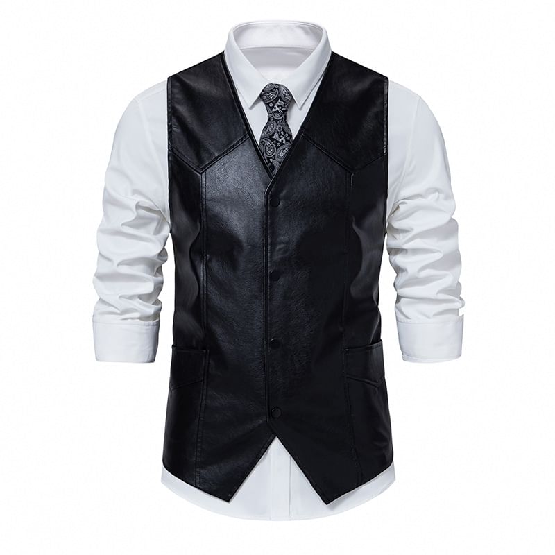 YIKES - Kunstleren V-hals vest met knoopjes