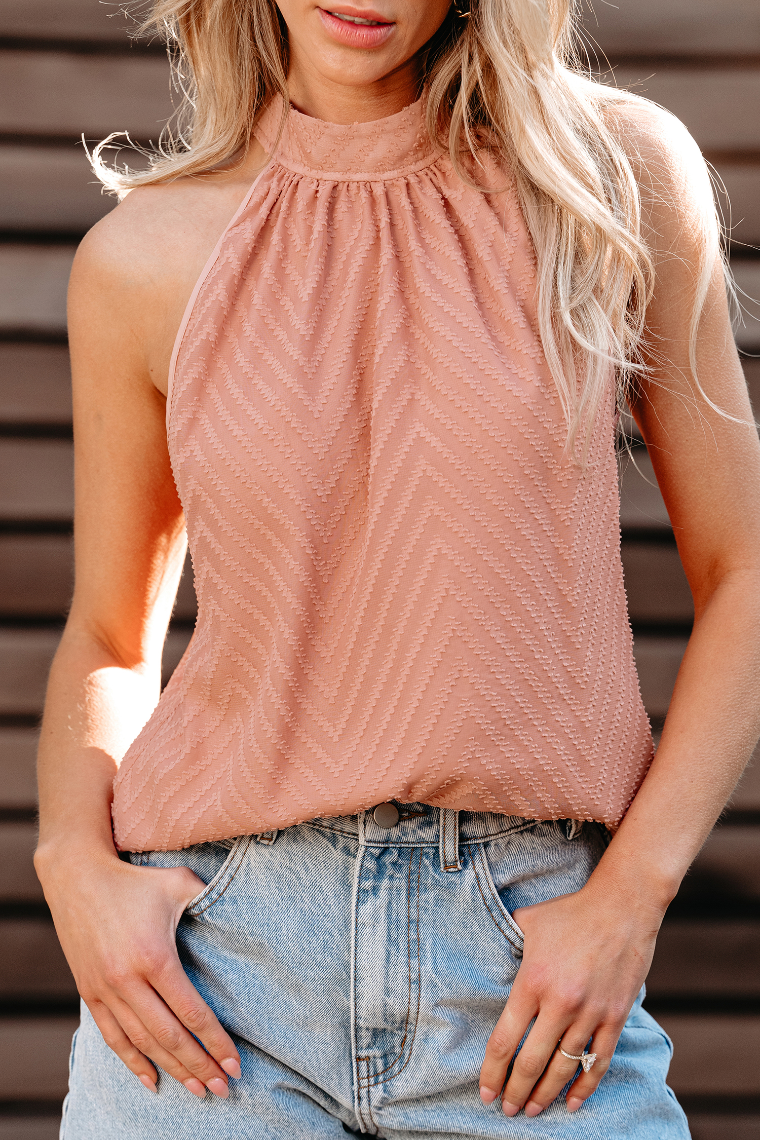 Blouse sans manches à col licou mauve