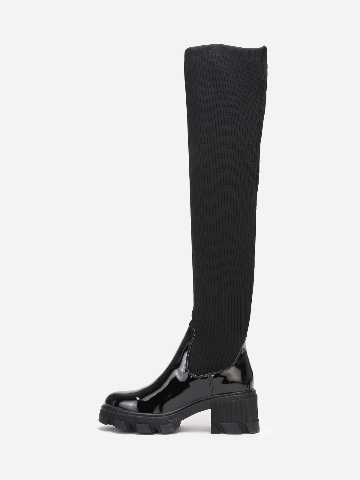 Cuissardes vernies et effet chaussettes- Noir