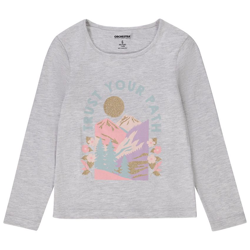 T-shirt manches longues print fantaisie pour fille - Gris clair