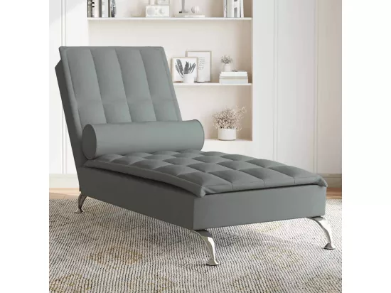 Chaise longue de massage avec traversin gris foncé tissu