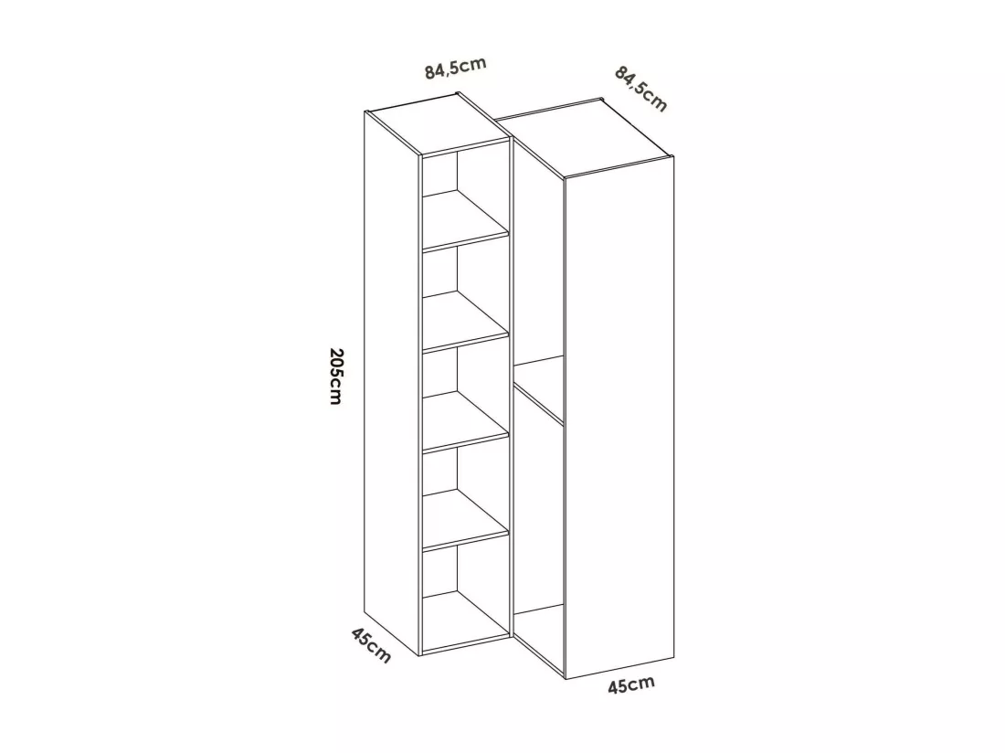 Grande Garde-robe Dhom, Meubles de chambre, Penderie de plain-pied, Placard à vêtements, 85x85 h205 cm, Blanc et Chêne clair