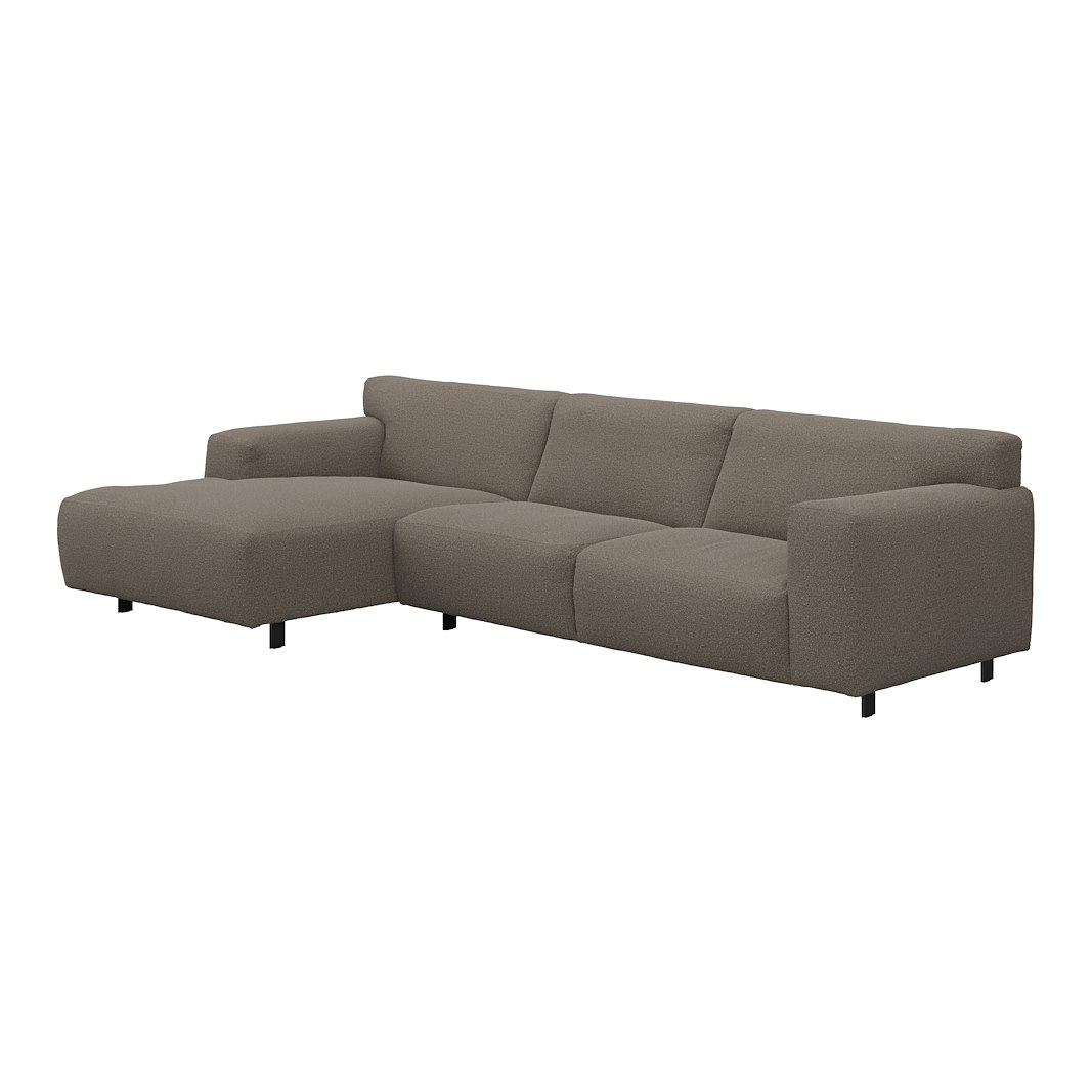 Vesta 2,5-seter med sjeselong venstre I Tekstil Gianni Grey, standardsøm, sort metallben 10 cm, Comfort CM