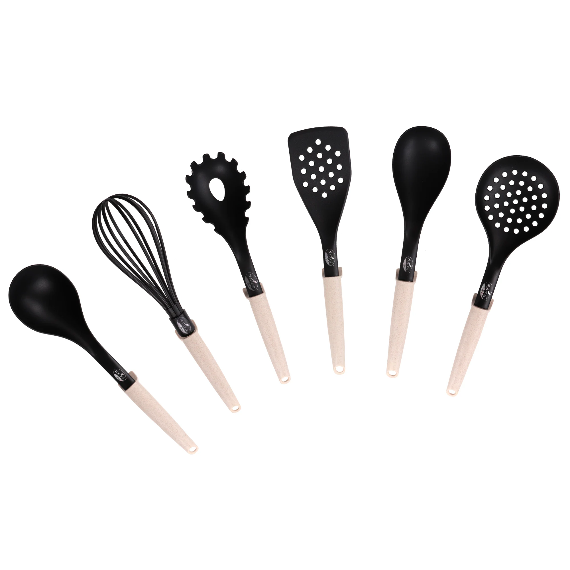 Natural Line® Küchenhelfer-Set, 6-tlg., mit praktischer Stütze und Griffen mit Stroh