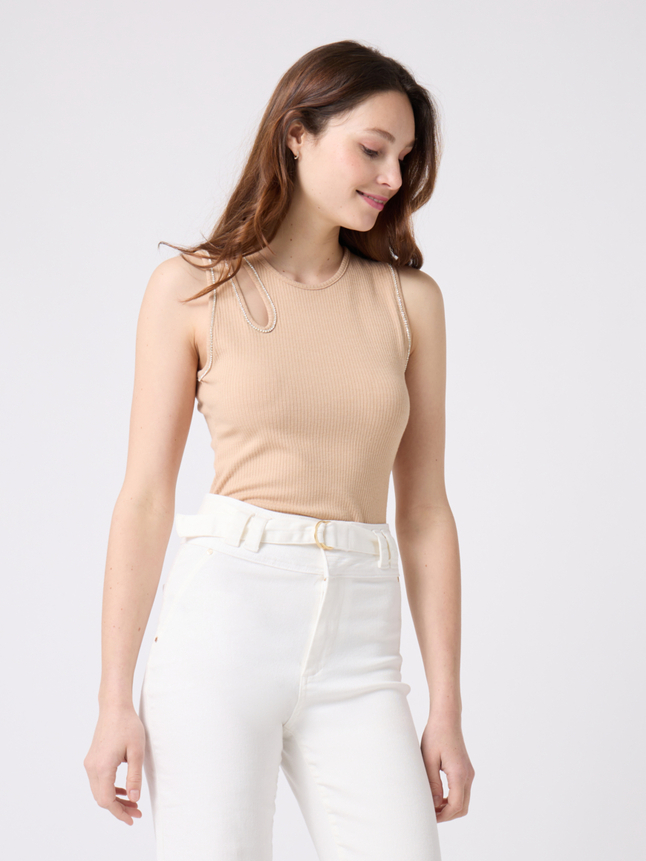 Top col ajouré et strass