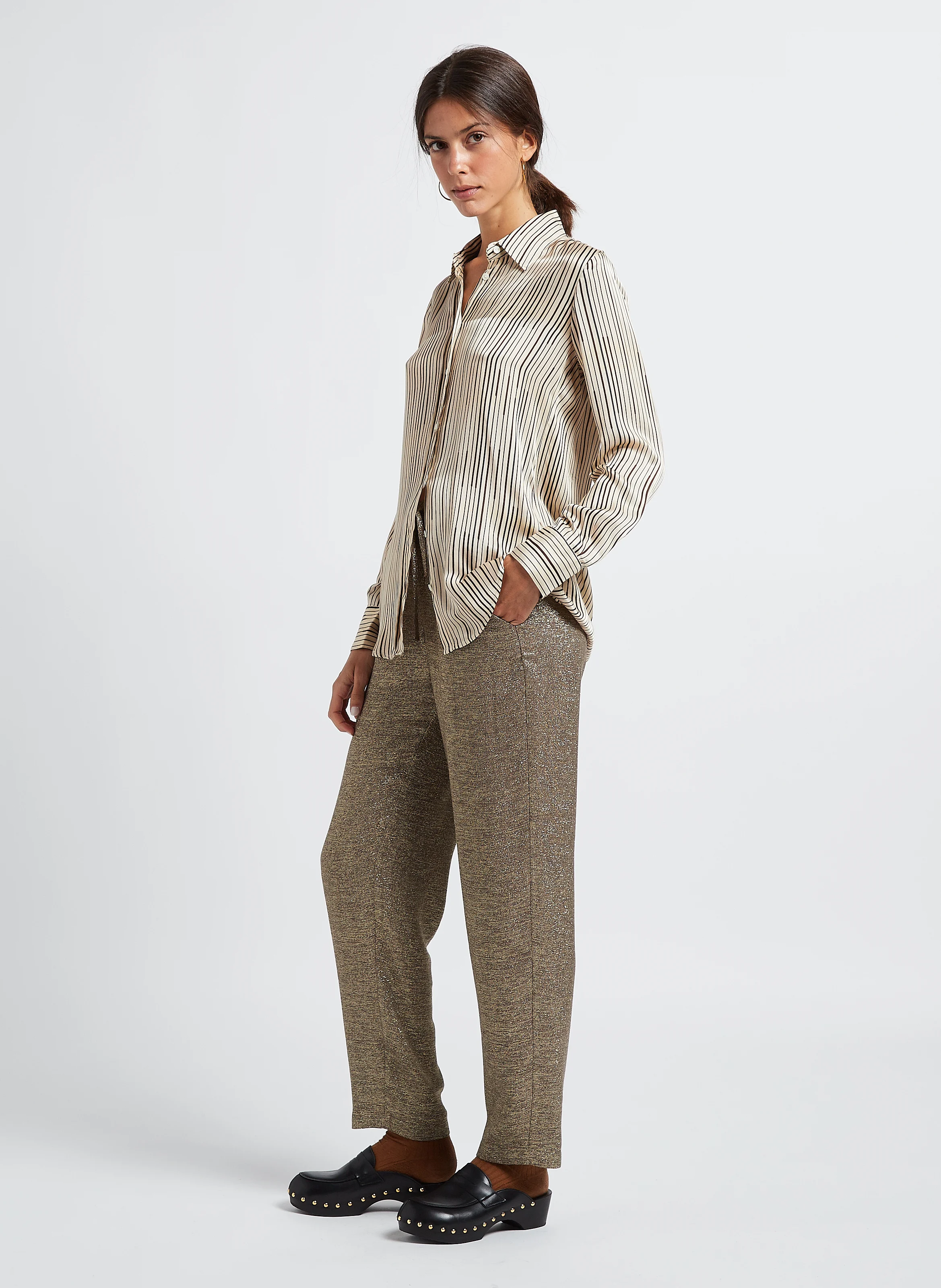 CEZA - Chemise col classique rayée | Beige