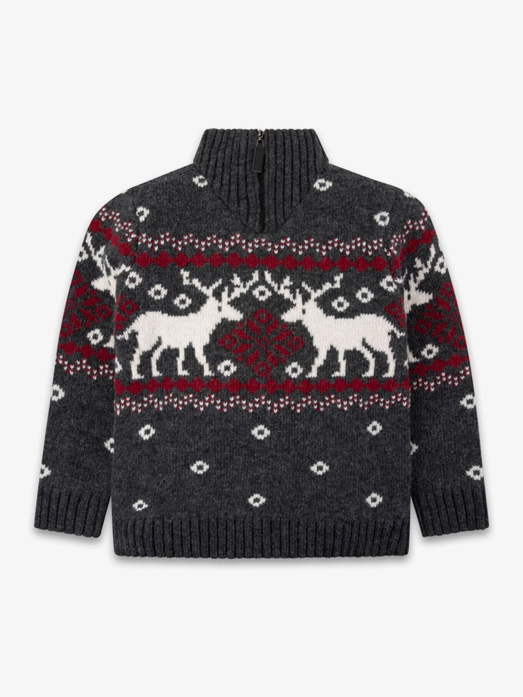 The Little Tailor - Grijze kersttrui met feestelijke fairisle en rits bij de hals voor kinderen