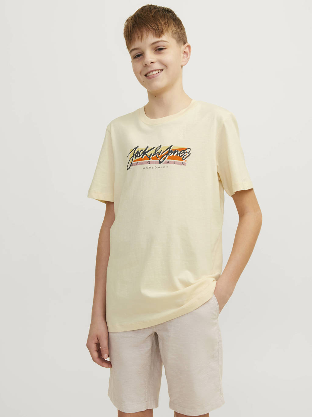 JACK & JONES T-shirt JORTAMPA FASTRUNNER1 met logo ecru